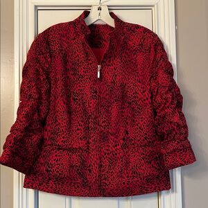Patchington Red and Black Animal Print Ruched Sleeve Jacket NWOT Sz S